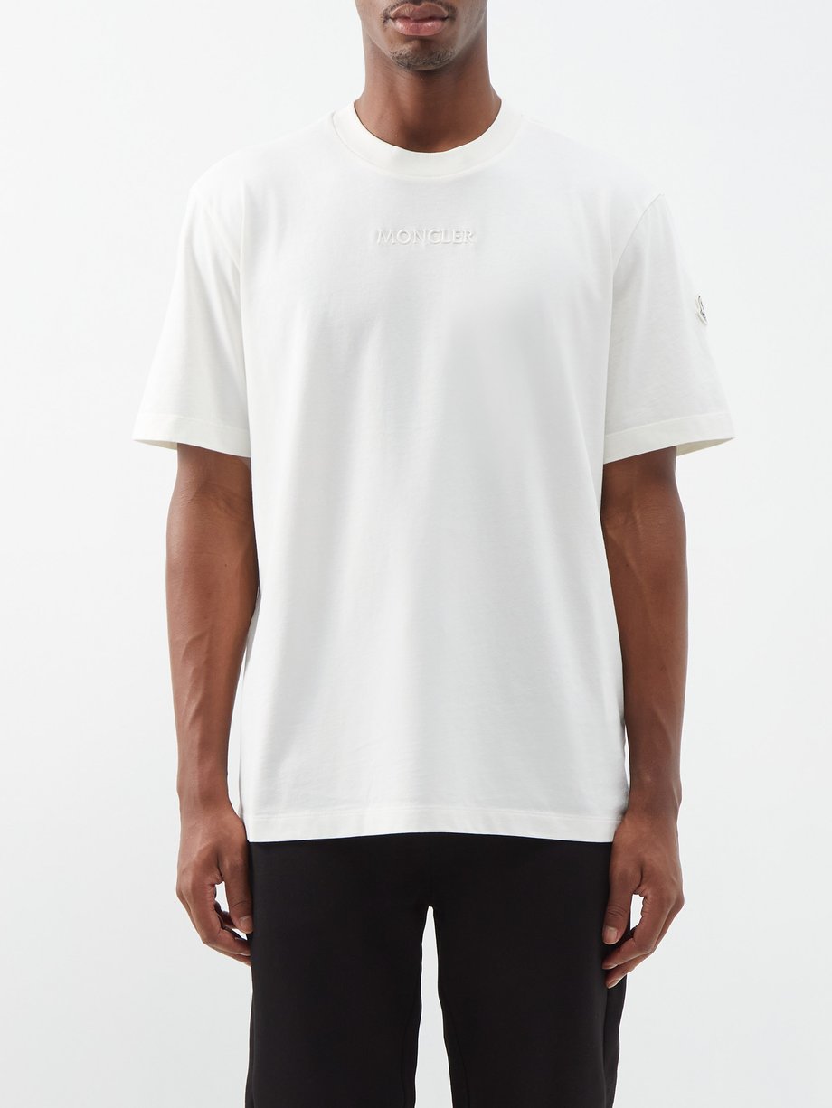 White Logo-embroidered cotton-jersey T-shirt | Moncler | MATCHES UK