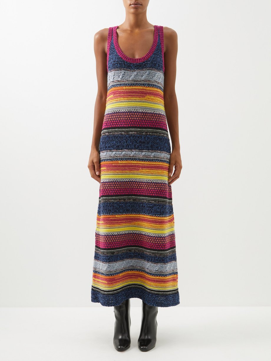 Blue Striped upcycled-cashmere knitted maxi dress | Chloé ...