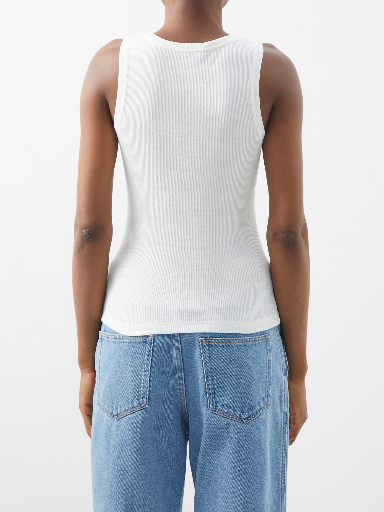 Loewe Cropped Embroidered Ribbed Stretch-cotton Jersey Tank - Women - White Tops - XS