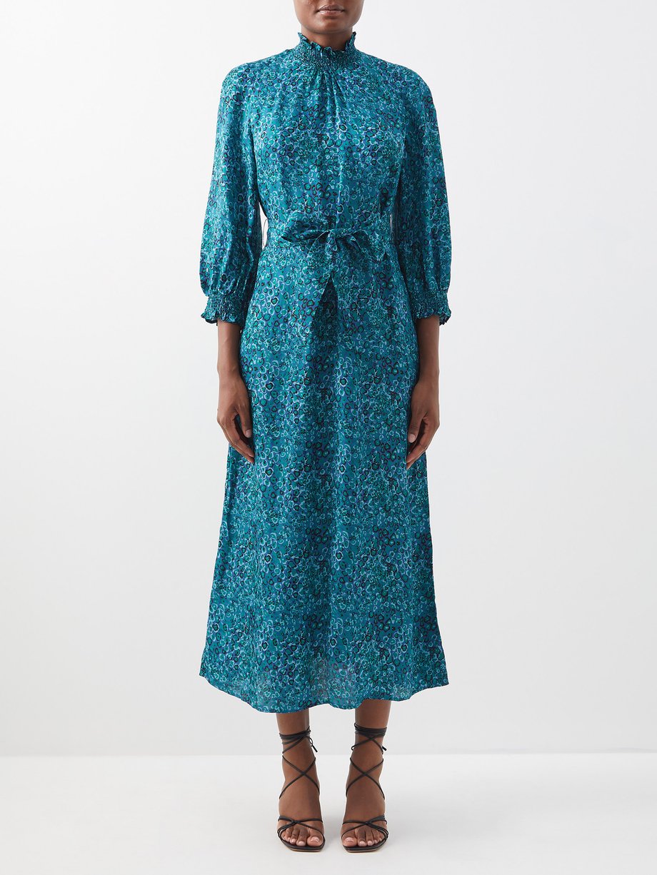 Blue Rosamund leopard-print crepe midi dress | Cefinn | MATCHESFASHION US