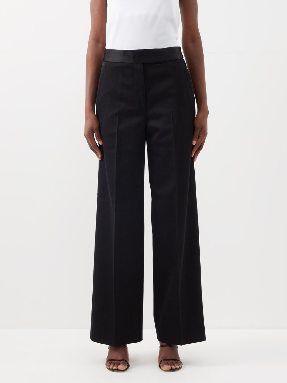 Black Satin-trimmed wool-twill suit trousers | Proenza Schouler