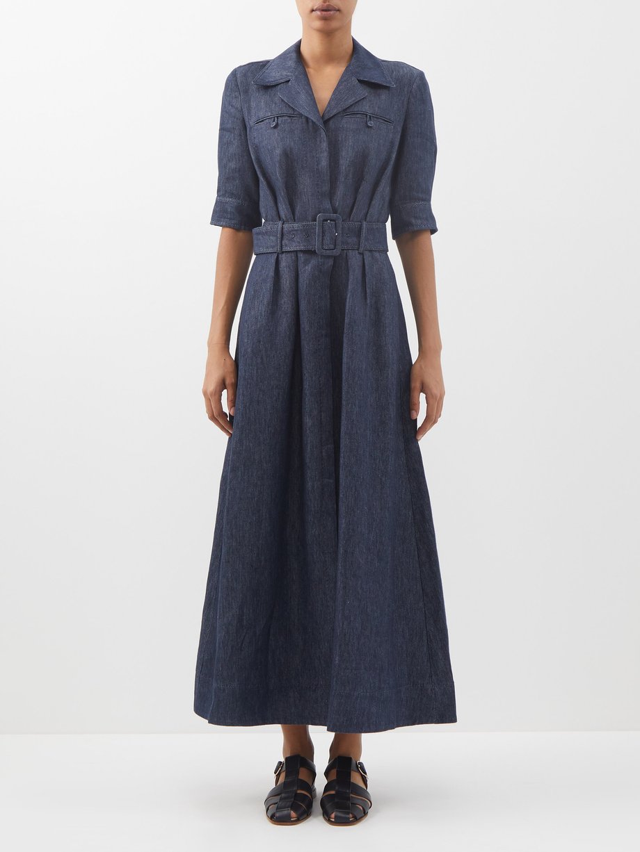 Navy Simone belted linen-denim shirt dress | Gabriela Hearst ...