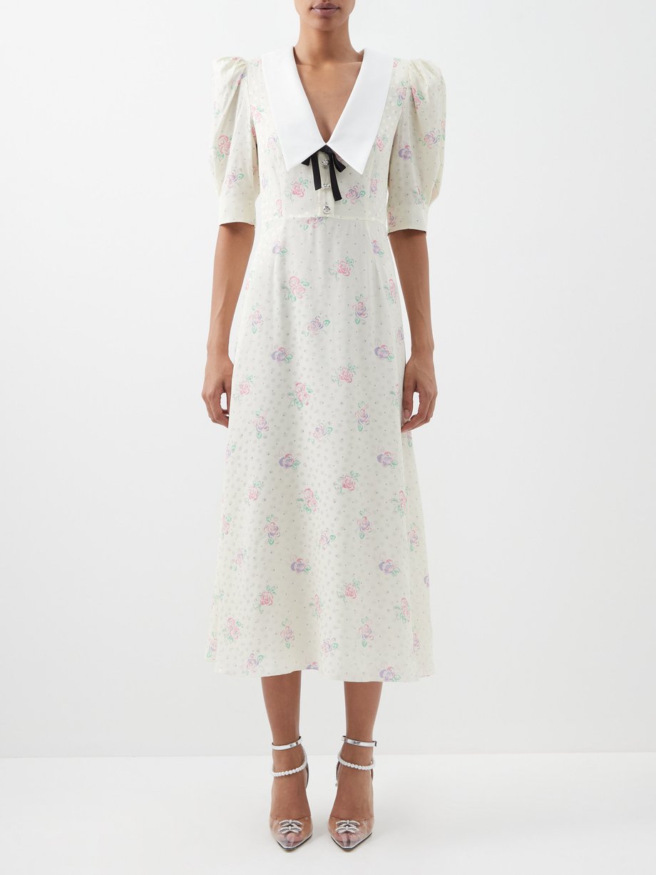 White Floral silk-jacquard midi dress | Alessandra Rich | MATCHESFASHION US