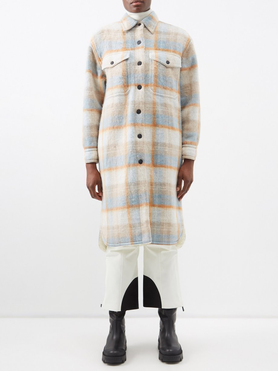 Moncler Grenoble Vanay check felted-flannel longline jacket