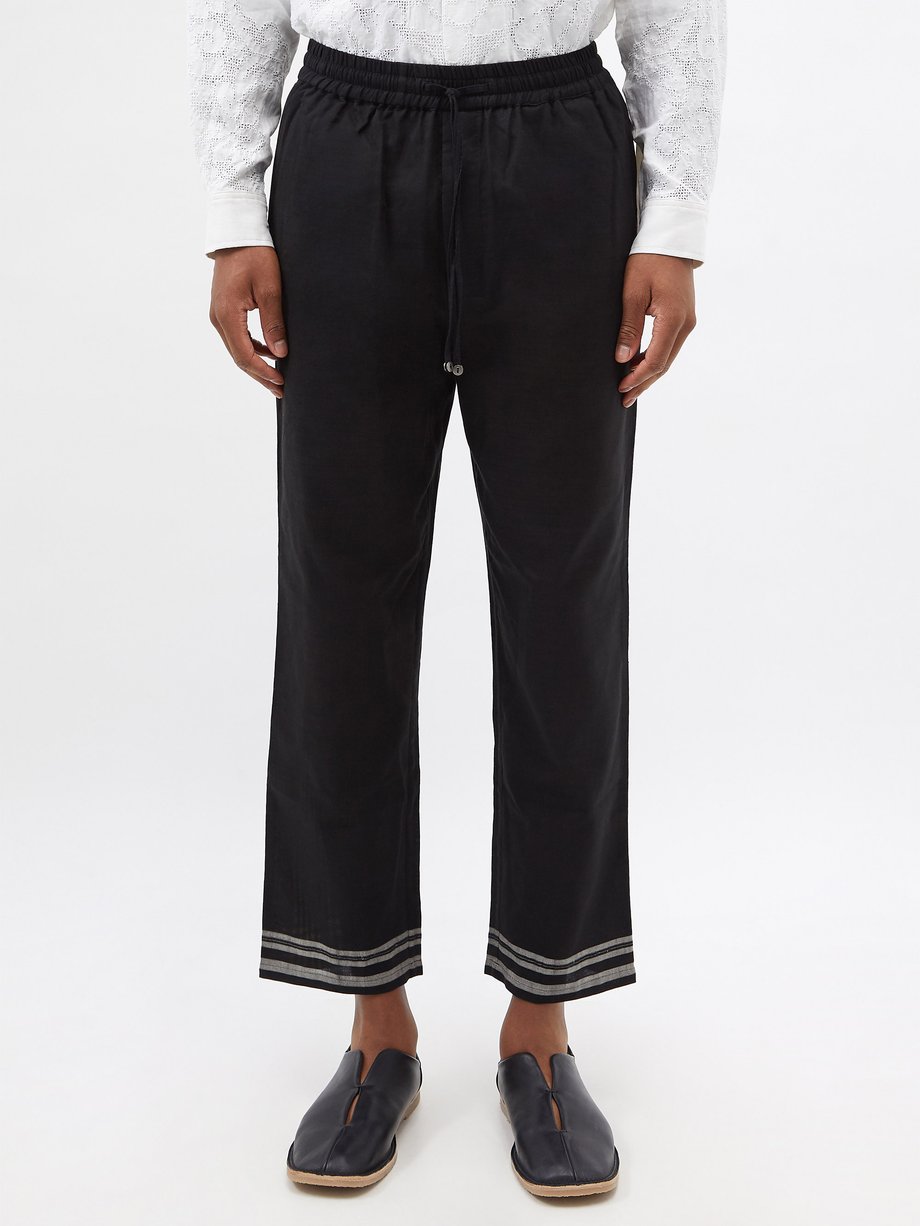 Black Striped linen-blend trousers | HARAGO | MATCHESFASHION UK