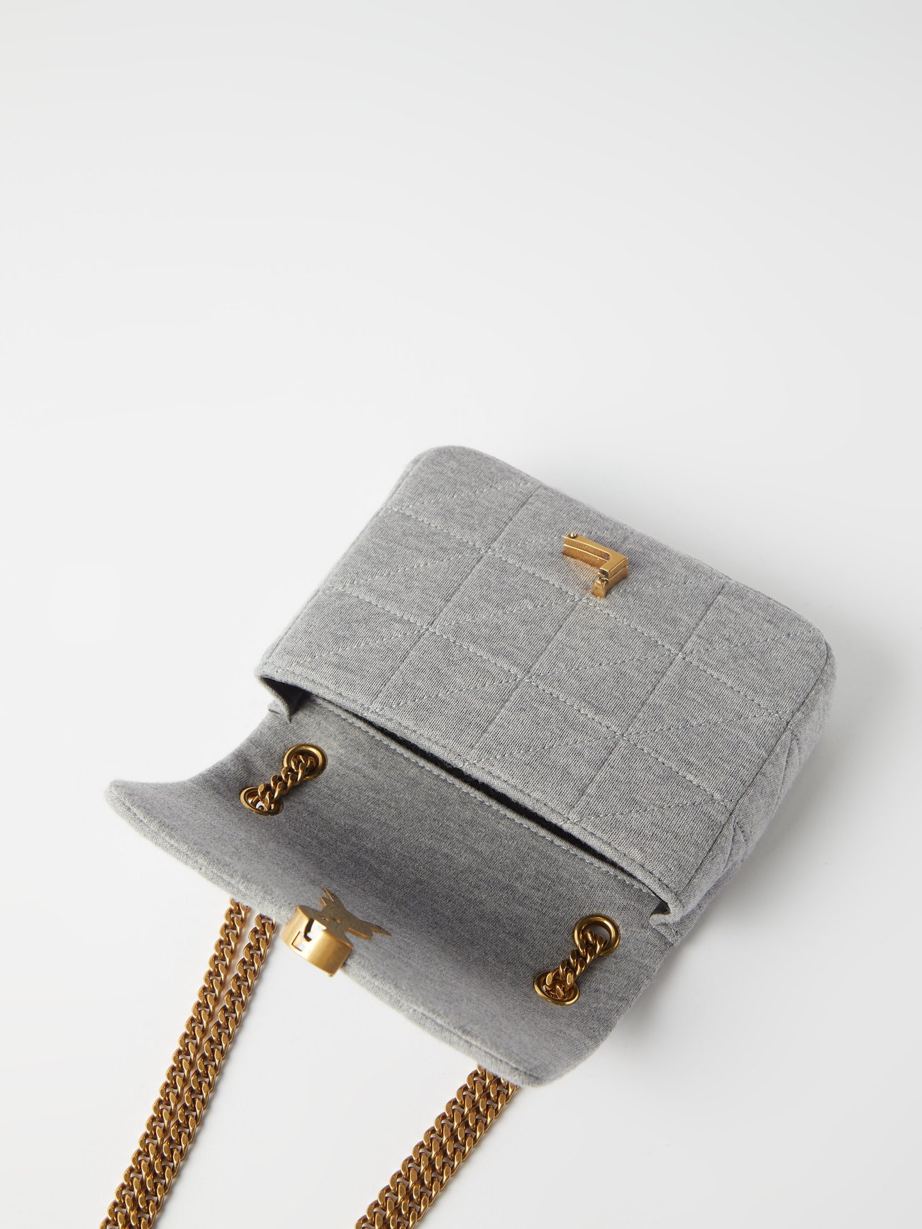 Saint Laurent Mini Jamie Jersey Patchwork Bag In Grey