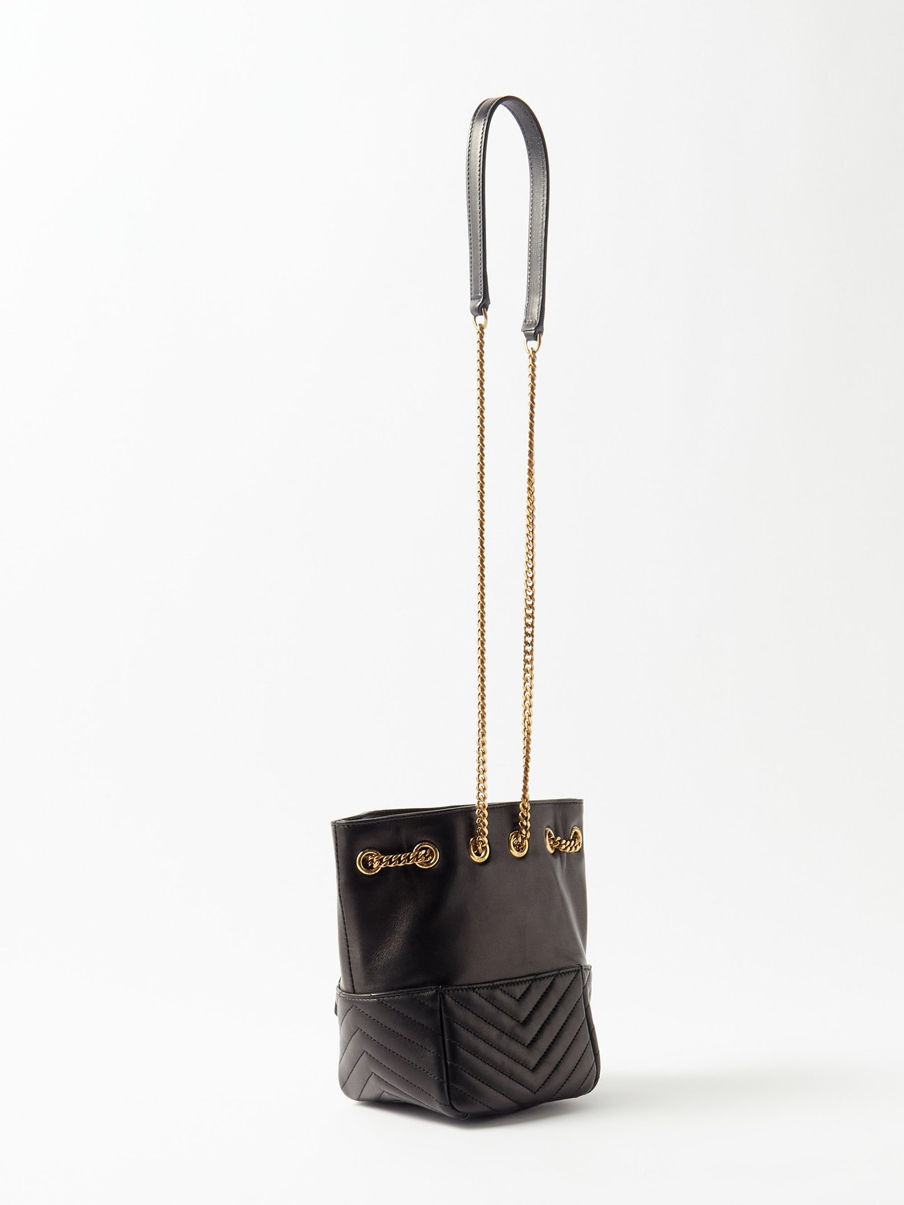 Saint Laurent Women's Mini Joe Black Quilted Monogram Bucket Bag | by Mitchell Stores