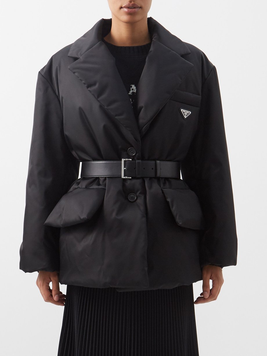 Black Triangle logo-plaque belted padded Re-Nylon jacket | Prada |  MATCHESFASHION UK