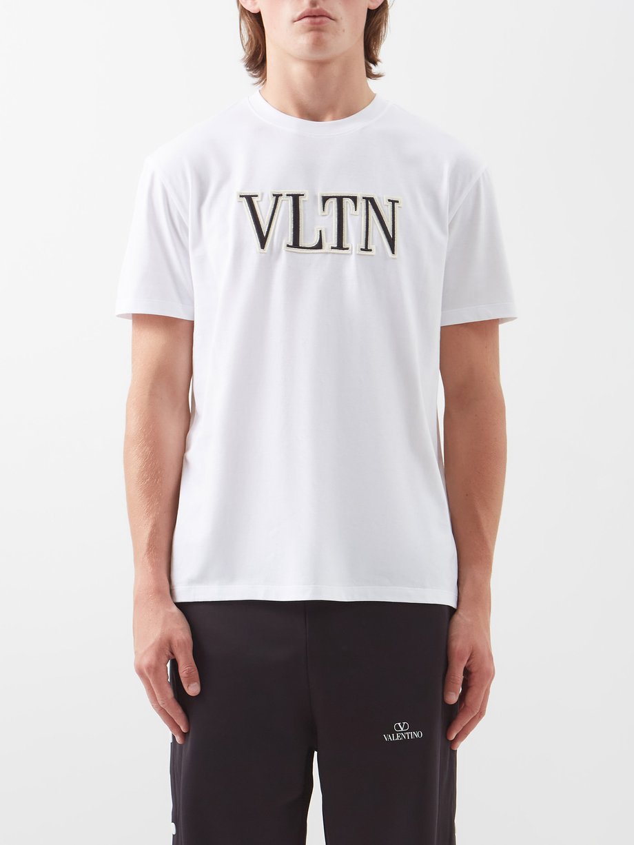 발렌티노 화이트 VLTN 아플리케 코튼 저지 티셔츠 | 매치스패션, 모던 럭셔리 온라인 쇼핑