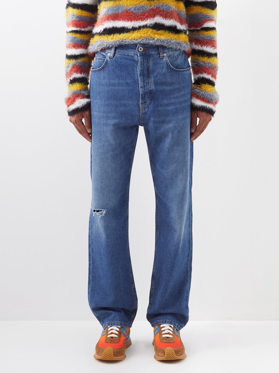 Blue Distressed straight-leg jeans | LOEWE | MATCHESFASHION US