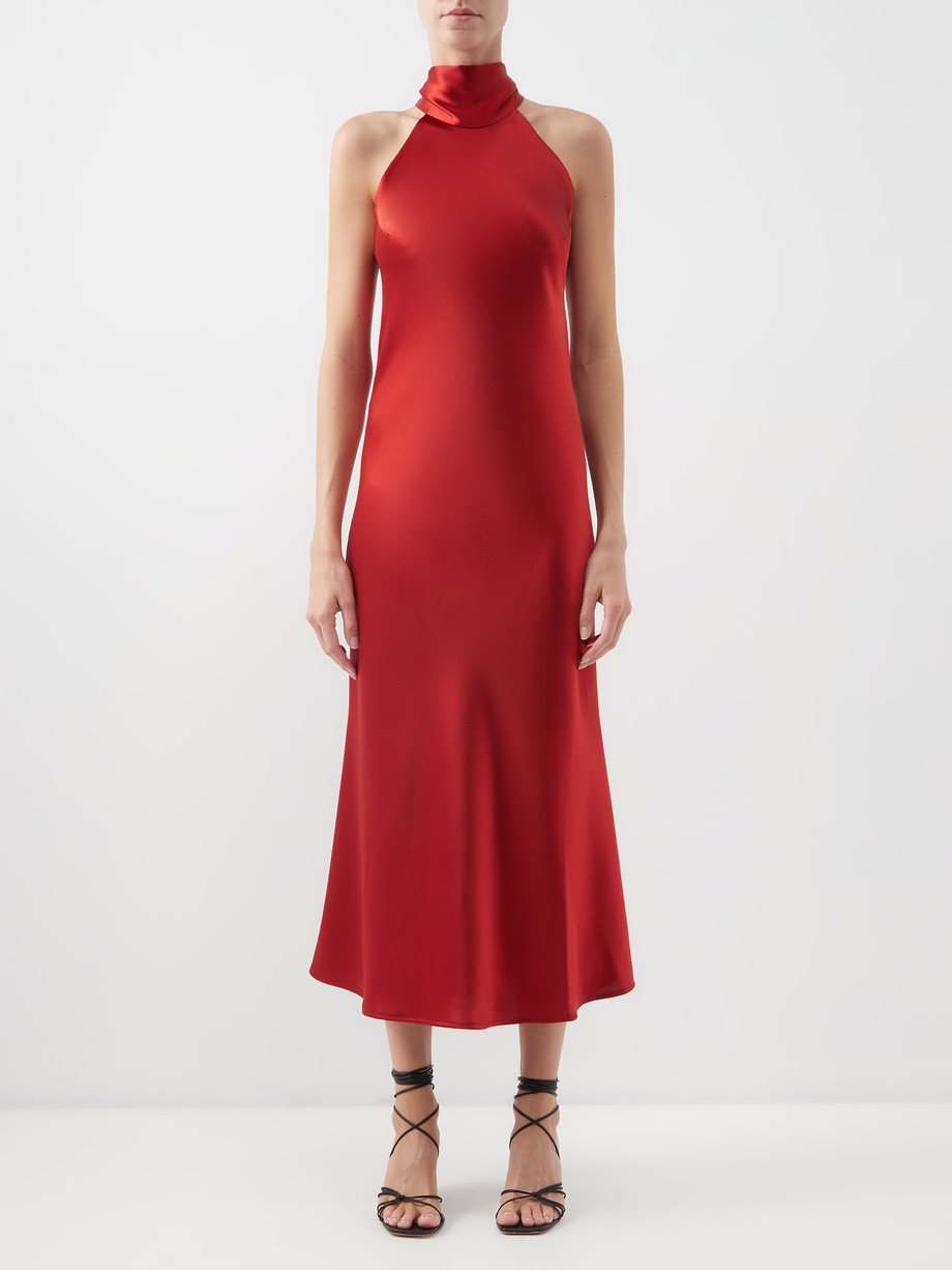 Red Sienna tie-neck satin dress | Galvan | MATCHESFASHION UK
