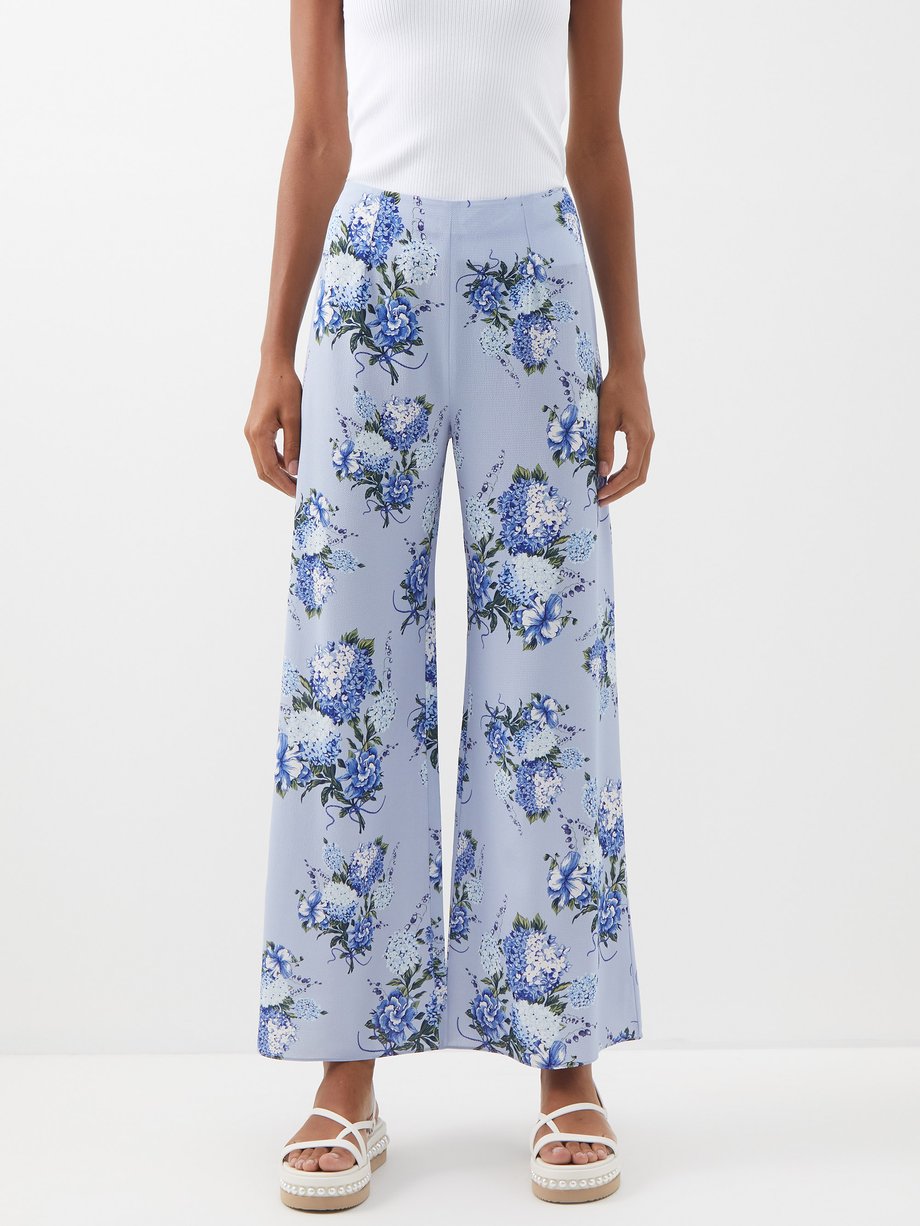Blue Hullinie floral-print georgette trousers | Emilia Wickstead ...