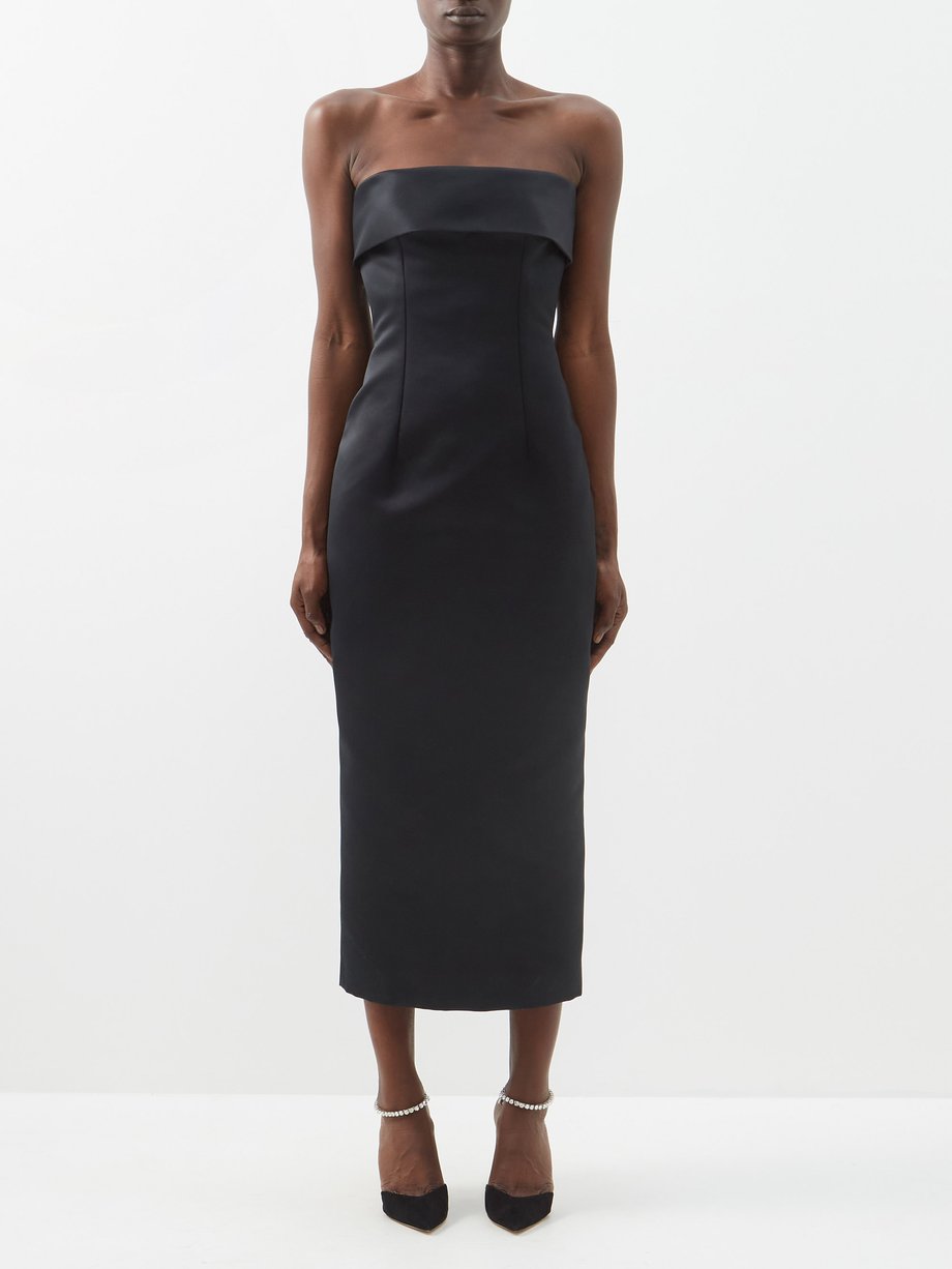 Black Keeley bandeau satin dress | Emilia Wickstead | MATCHESFASHION UK