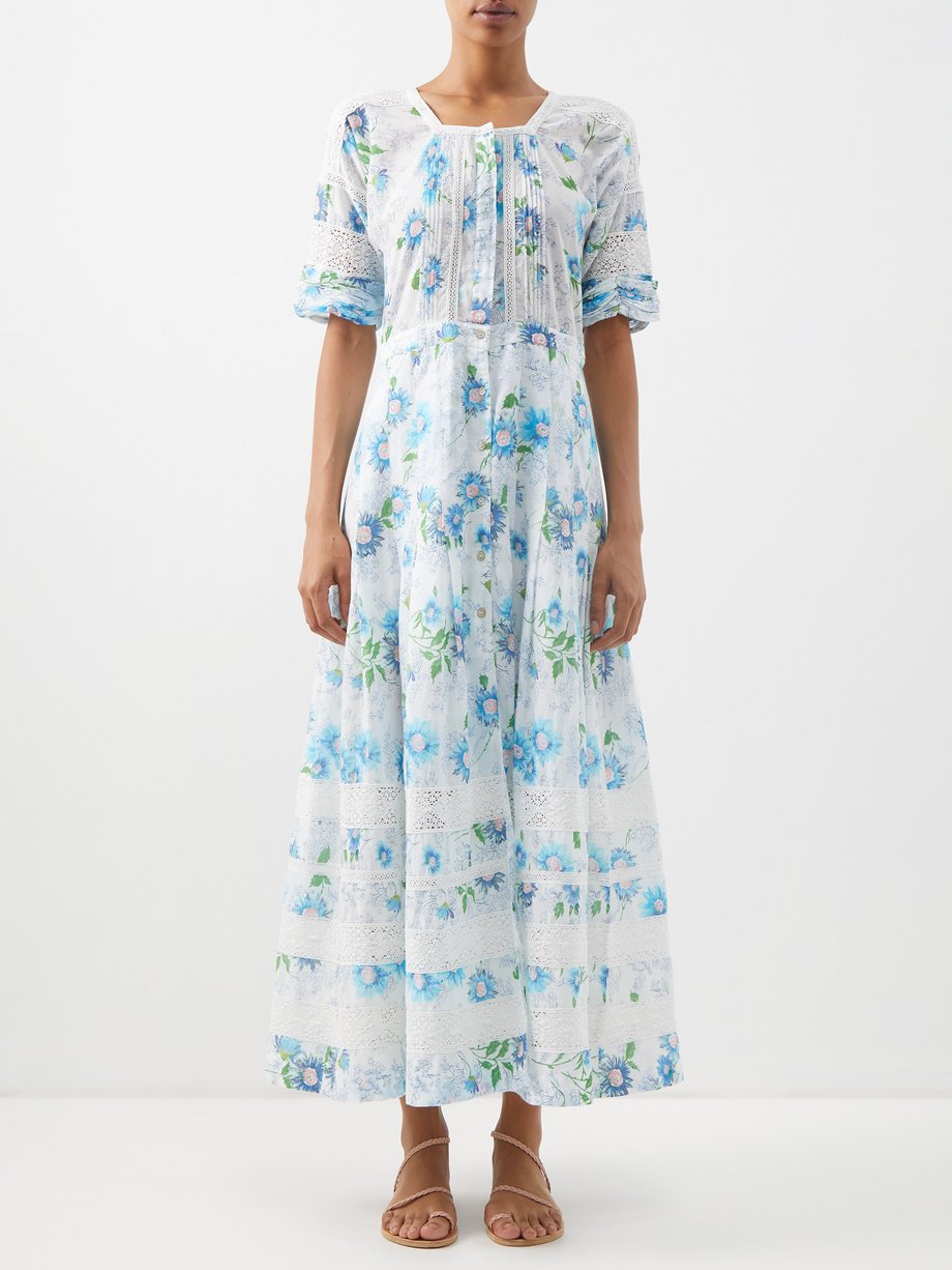 Blue Edie embroidered floral-print cotton dress | LoveShackFancy ...