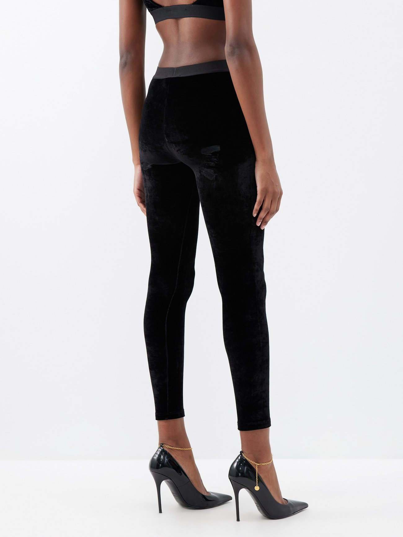Black Logo-jacquard velvet leggings, Tom Ford