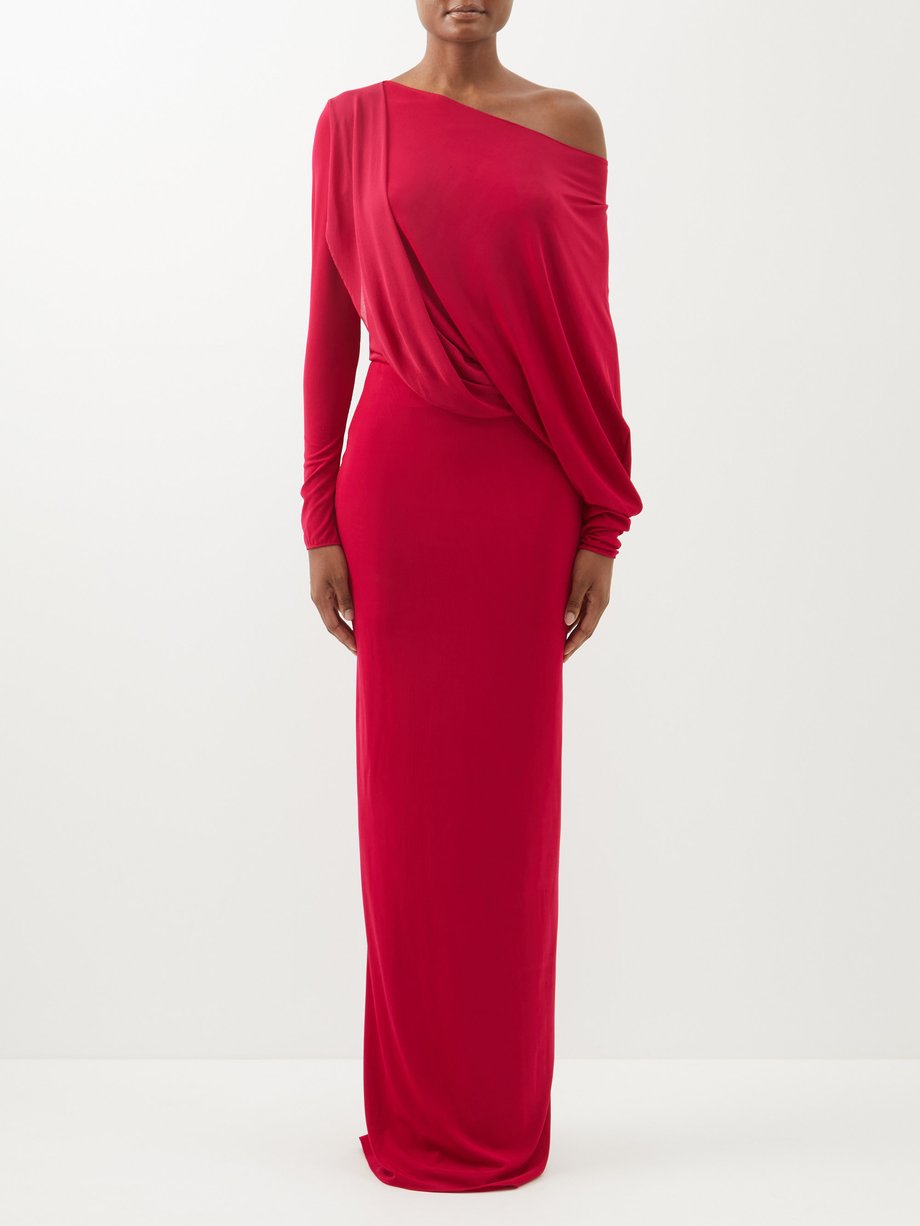 Red One-shoulder draped jersey gown | Tom Ford | MATCHESFASHION US