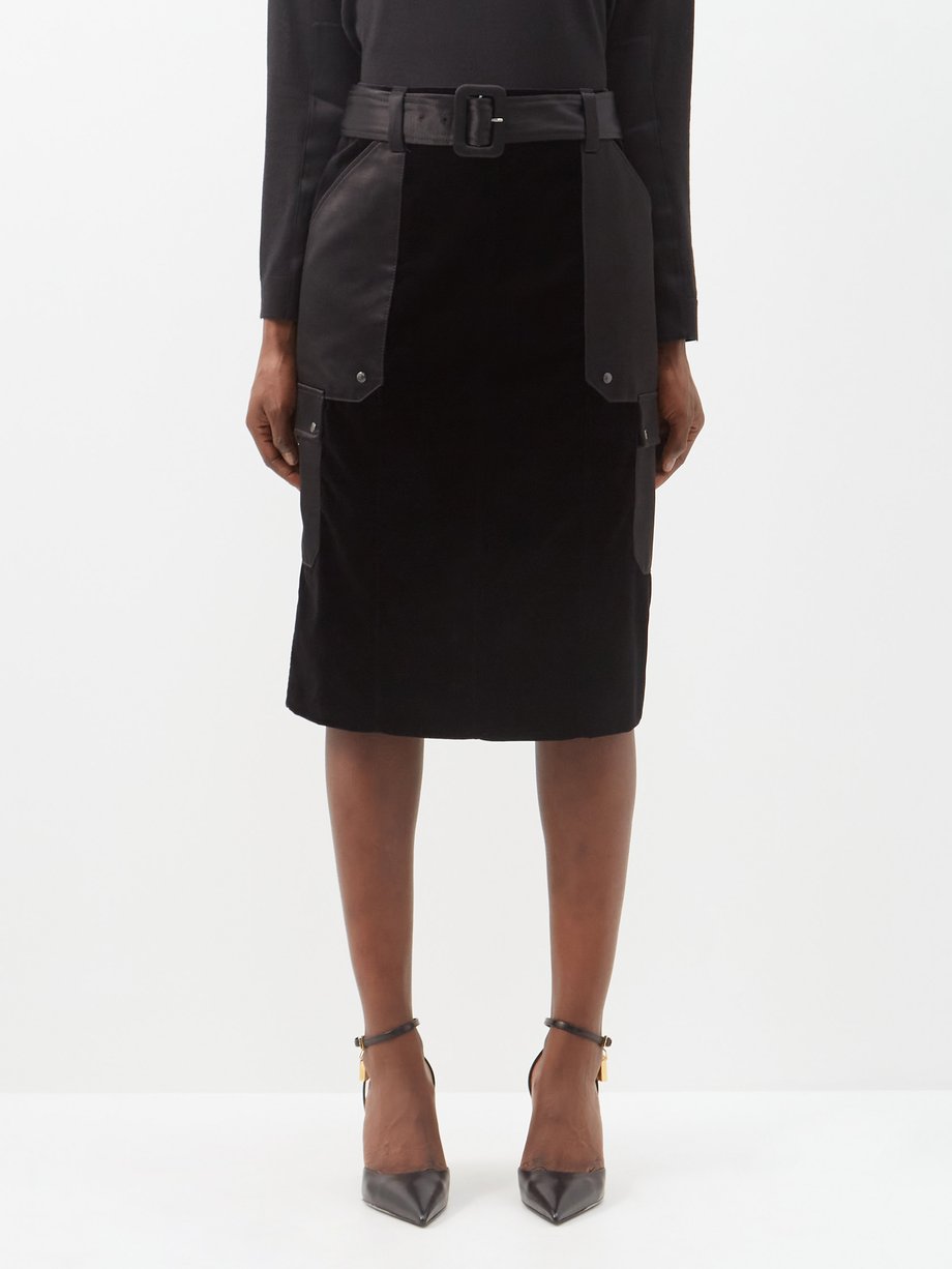 Black Satin-panel velvet pencil skirt | Tom Ford | MATCHESFASHION UK