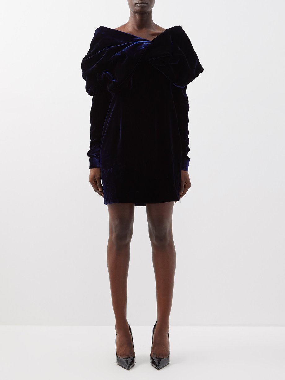 Navy Asymmetric draped velvet mini dress | Tom Ford | MATCHESFASHION US