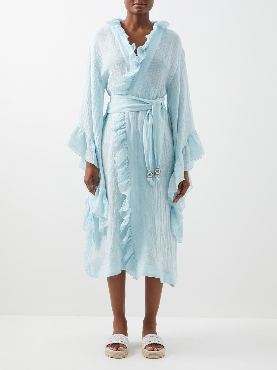 Blue Anita linen-blend gauze wrap dress | Lisa Marie Fernandez ...