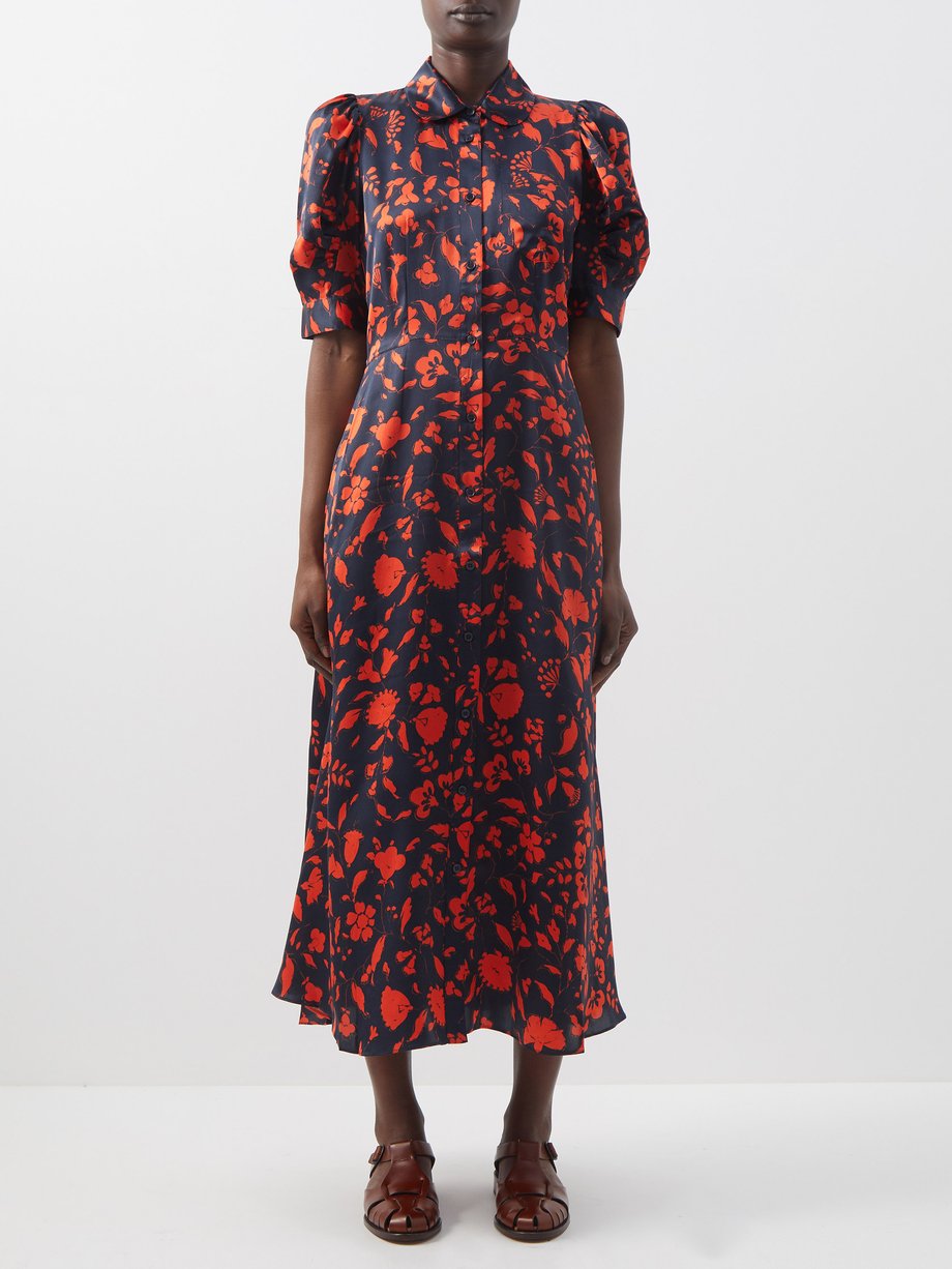 Red Bella floral-print silk midi dress | Lee Mathews | MATCHESFASHION US