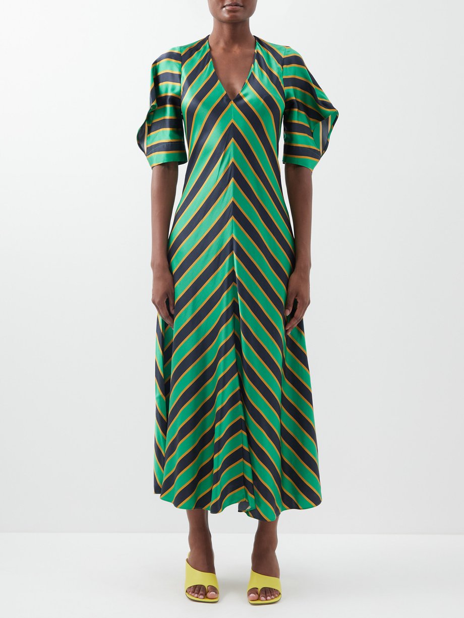 Green Simpson striped silk-satin midi dress | Lee Mathews ...
