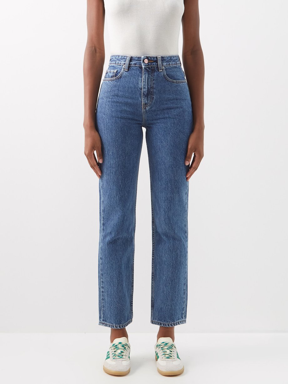 Blue Logo-patch high-rise straight-leg jeans | Ganni | MATCHESFASHION AU