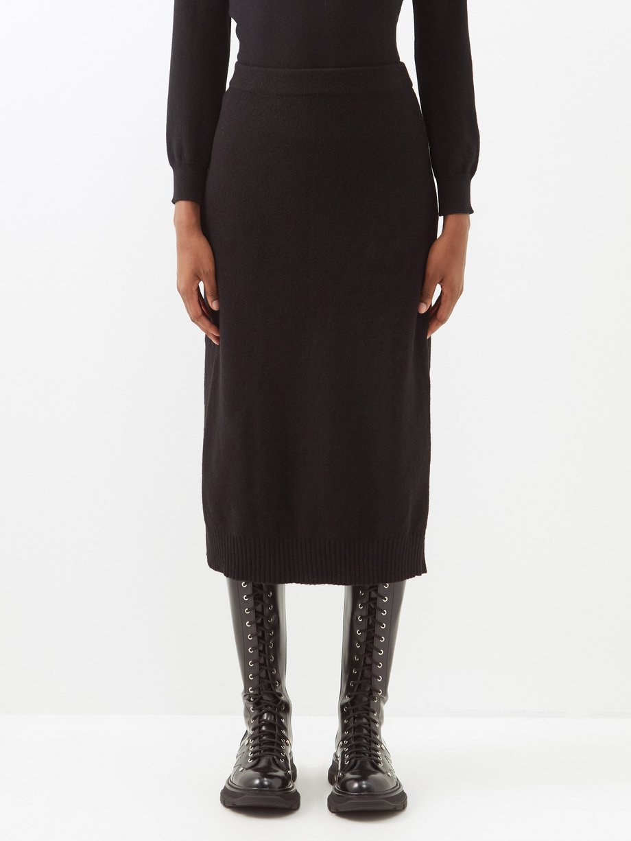 Black Side-slit cashmere-blend midi skirt | Moncler | MATCHES UK