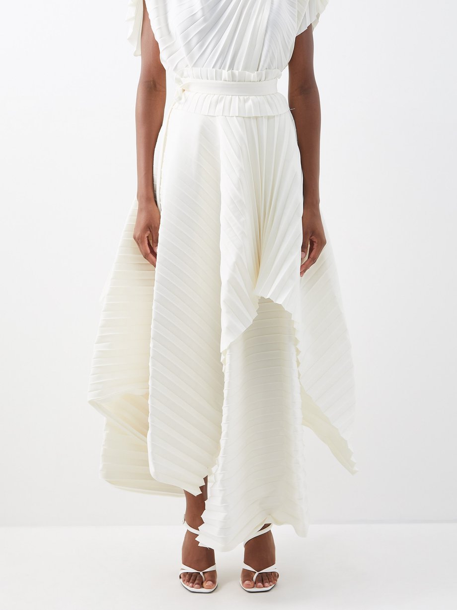 White Asymmetric-hem pleated crepe skirt | A.W.A.K.E. Mode ...