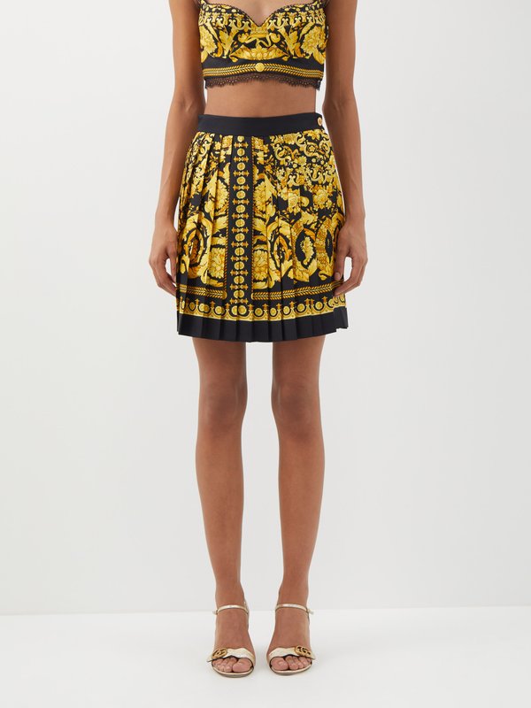Versace Baroque-print pleated silk-twill mini skirt