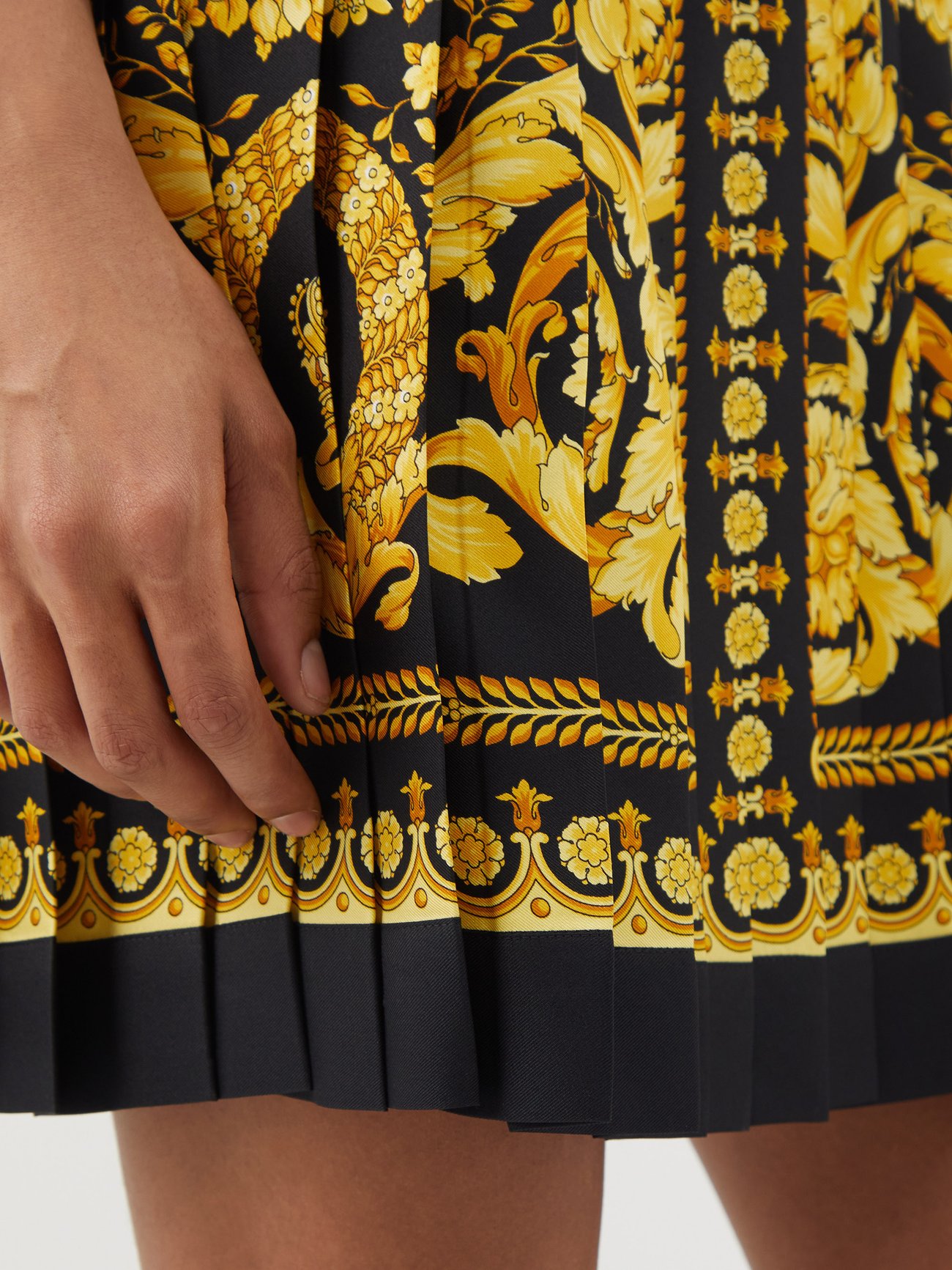 VERSACE Pleated printed silk-twill mini skirt