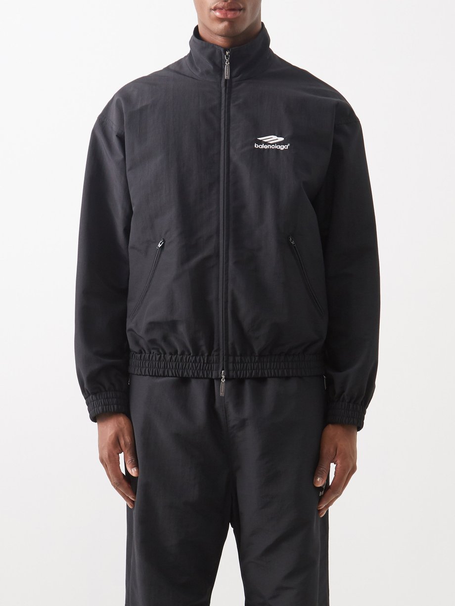 Black 3B-logo nylon shell track jacket | Balenciaga ...