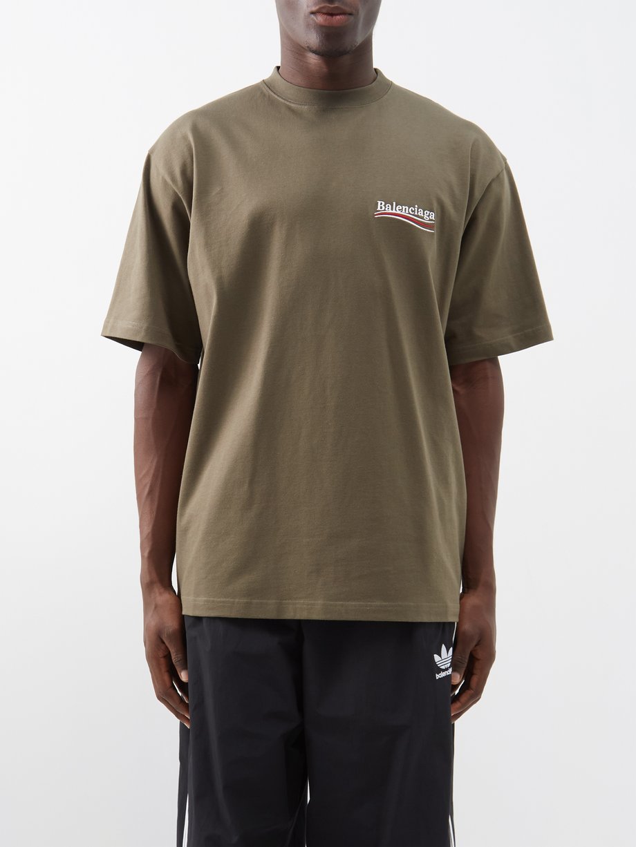 Green Logo-embroidered cotton-jersey T-shirt | Balenciaga