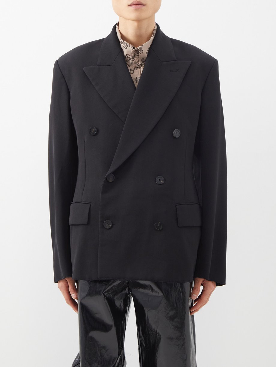 Black Double-breasted wool-blend blazer | Balenciaga | MATCHES UK