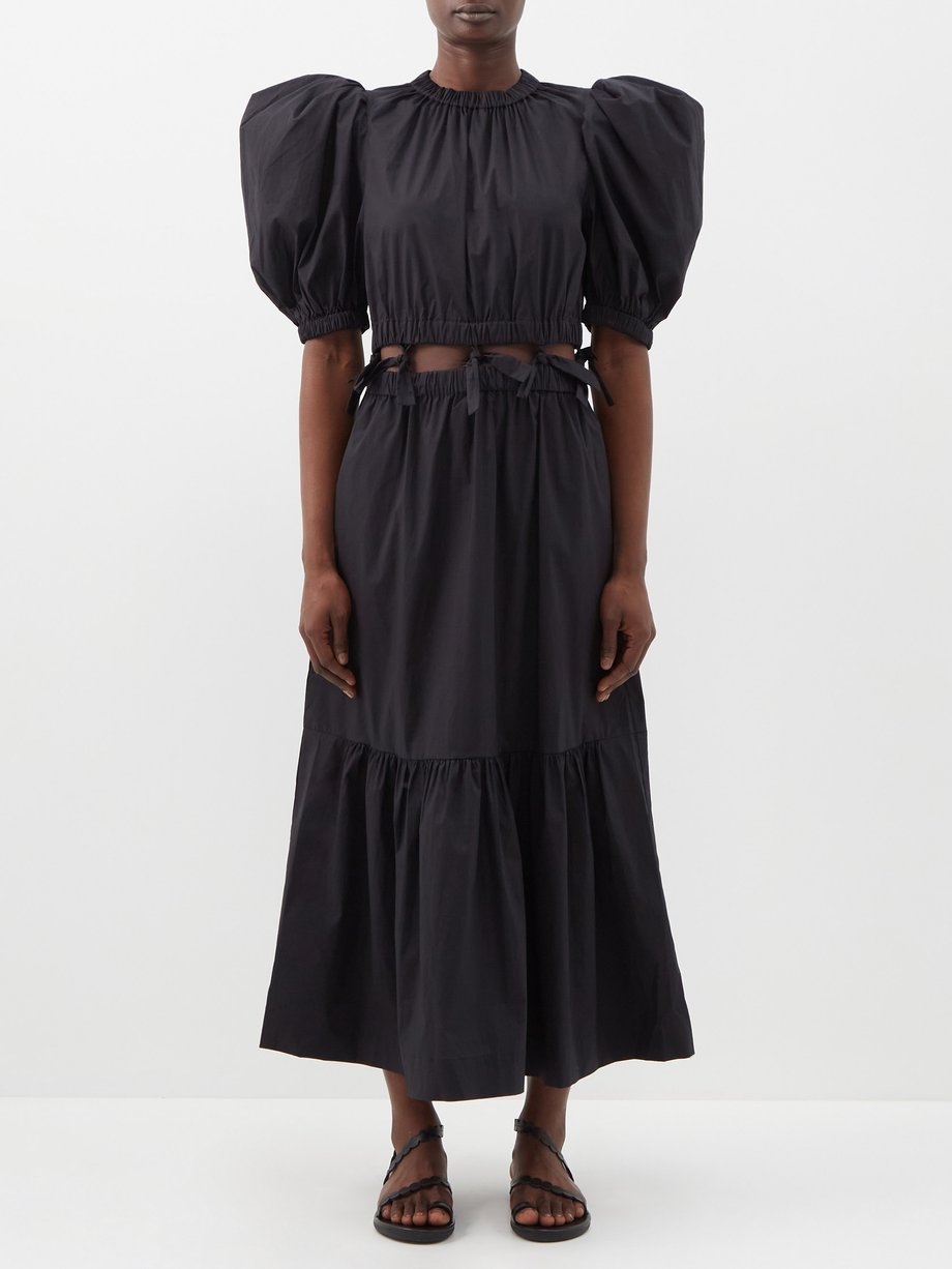 Black Sloane puff-sleeve cutout cotton midi dress | Sea | MATCHESFASHION UK