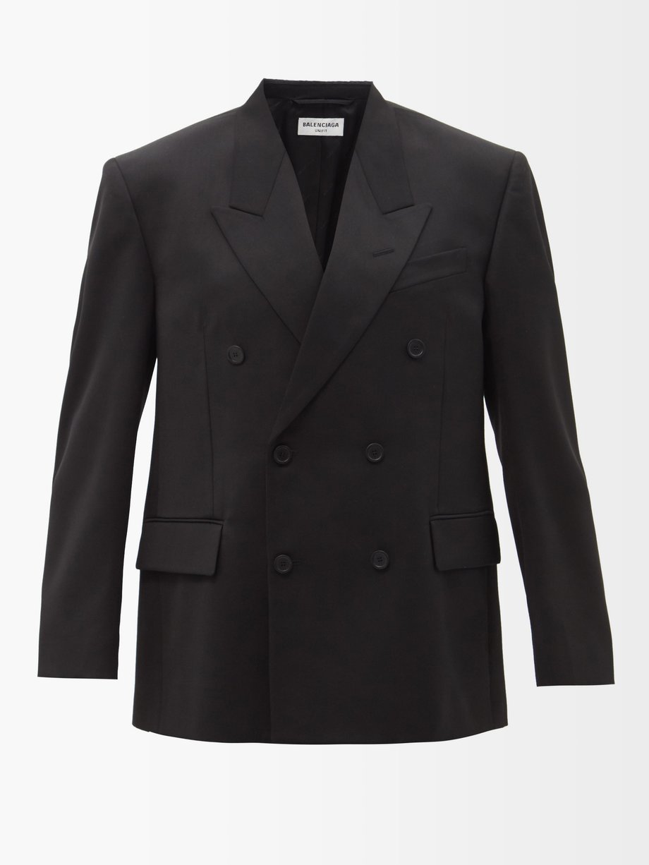 Black Double-breasted wool-twill jacket | Balenciaga | MATCHESFASHION UK