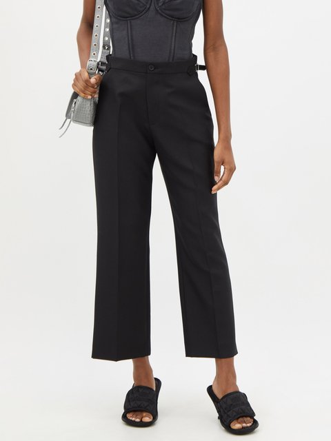 Black Belted-waist wool-blend wide-leg trousers, ALAÏA