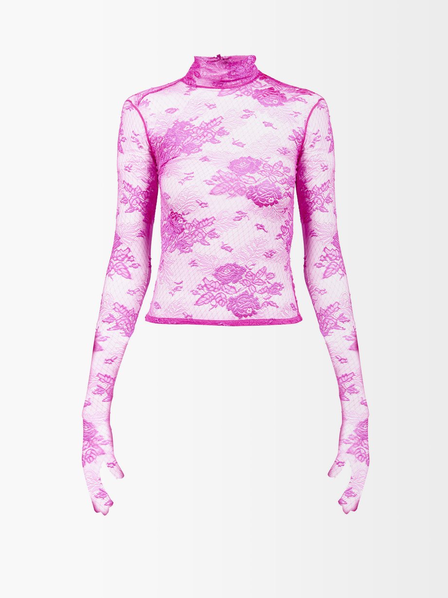 Pink Glove-sleeve lace top | Balenciaga MATCHESFASHION US