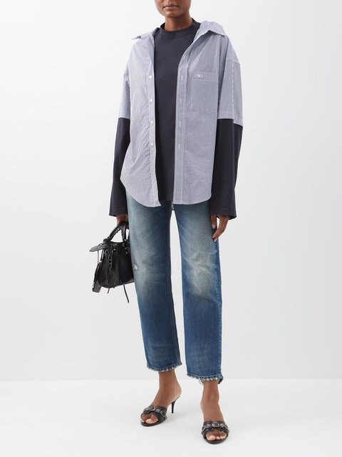 Blue Jersey-layered striped cotton-blend poplin shirt | Balenciaga