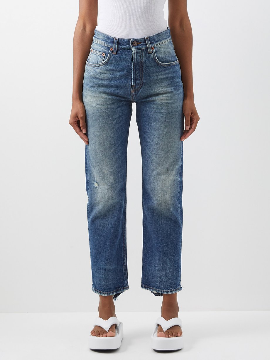 Blue Distressed cropped slim-leg jeans | Balenciaga | MATCHESFASHION US
