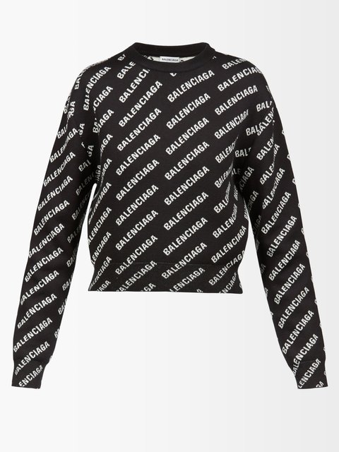 Black Logo jacquard cotton blend sweater Balenciaga MATCHES UK