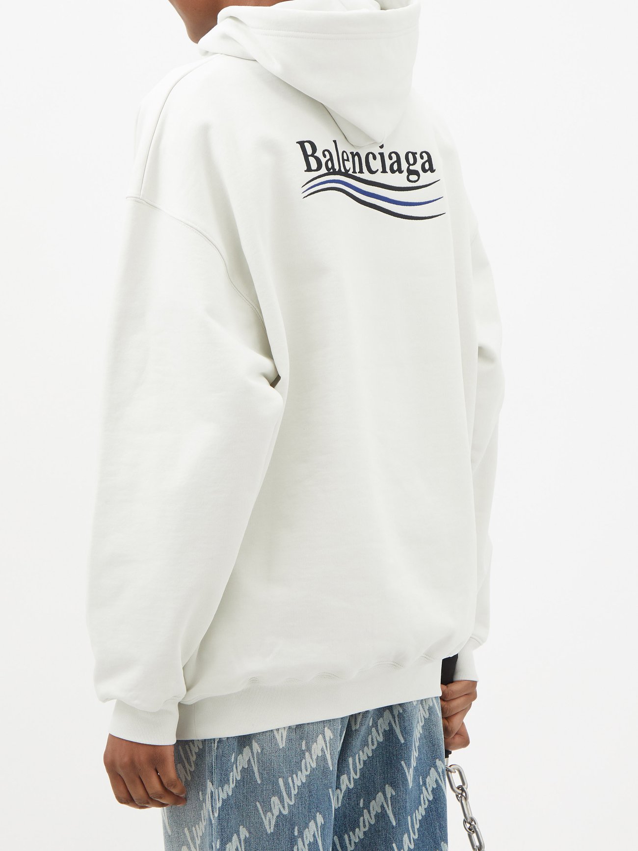 Neutral Logo-embroidered cotton-jersey hoodie, Balenciaga