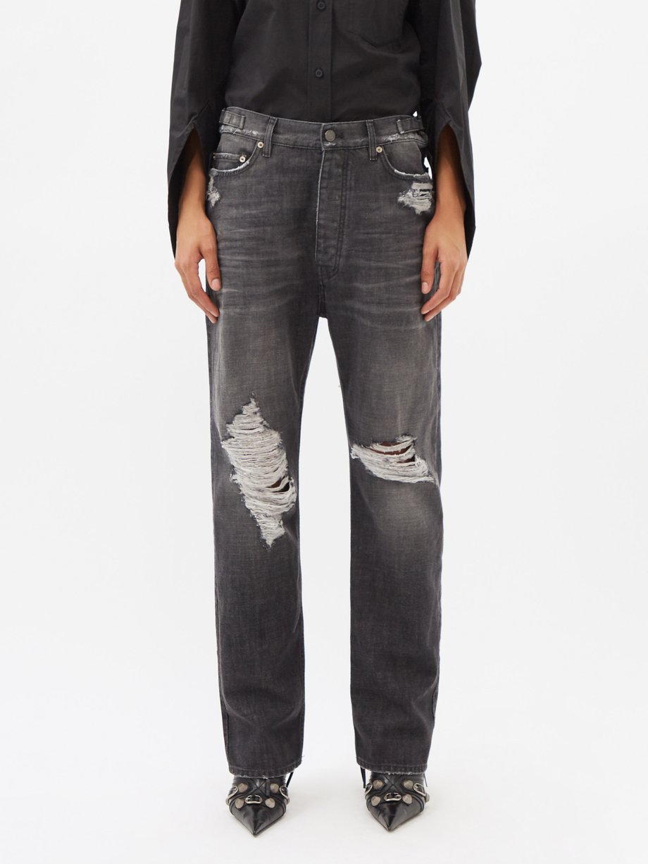 Black Distressed wide-leg jeans | Balenciaga | MATCHESFASHION US