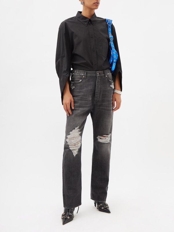 Black Distressed Wide Leg Jeans