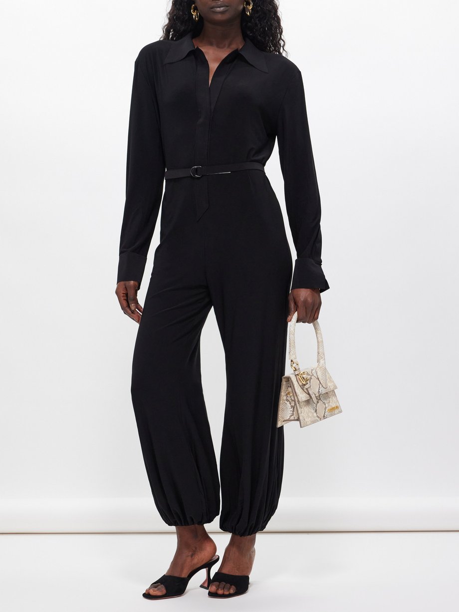 Norma Kamali Plunge-front cropped jersey jumpsuit