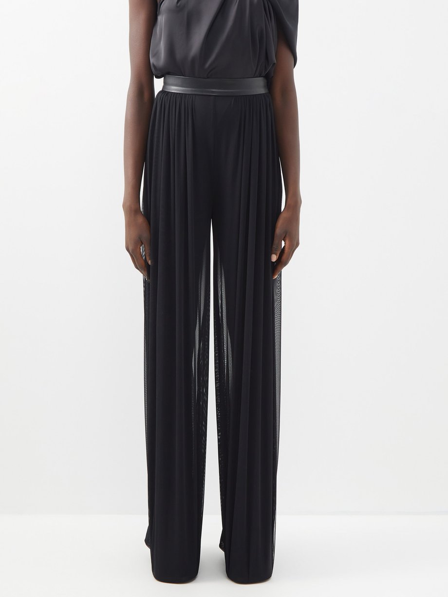 Black Tension leather-trimmed mesh trousers | palmer//harding ...
