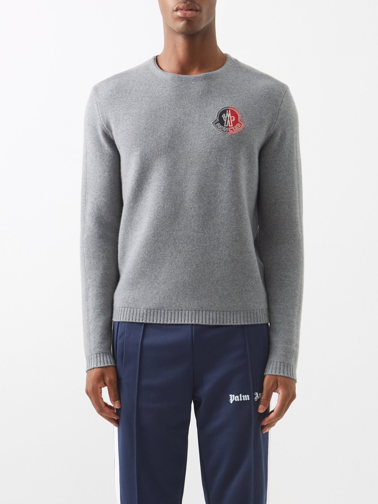 Grey Logo-patch wool-blend sweater | Moncler Genius | MATCHESFASHION UK