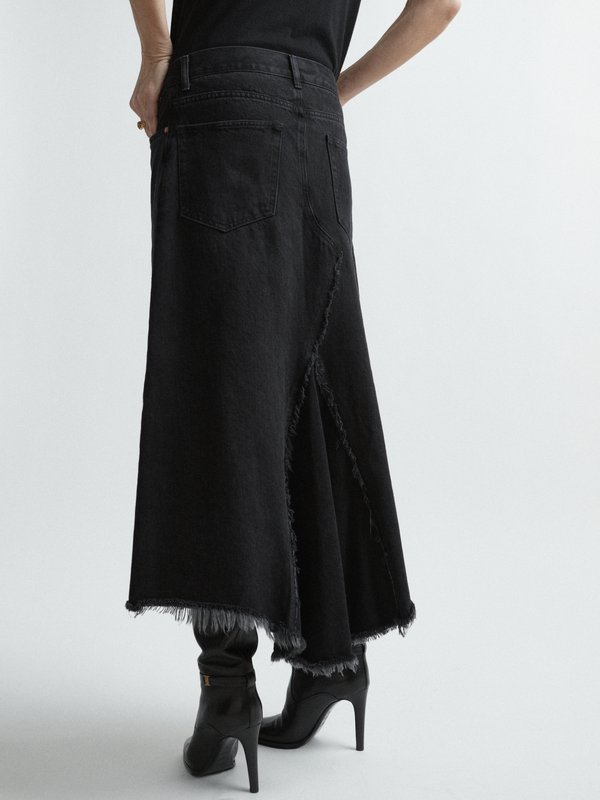 Black Raw-hem organic-cotton fishtail denim skirt | Raey | MATCHES UK