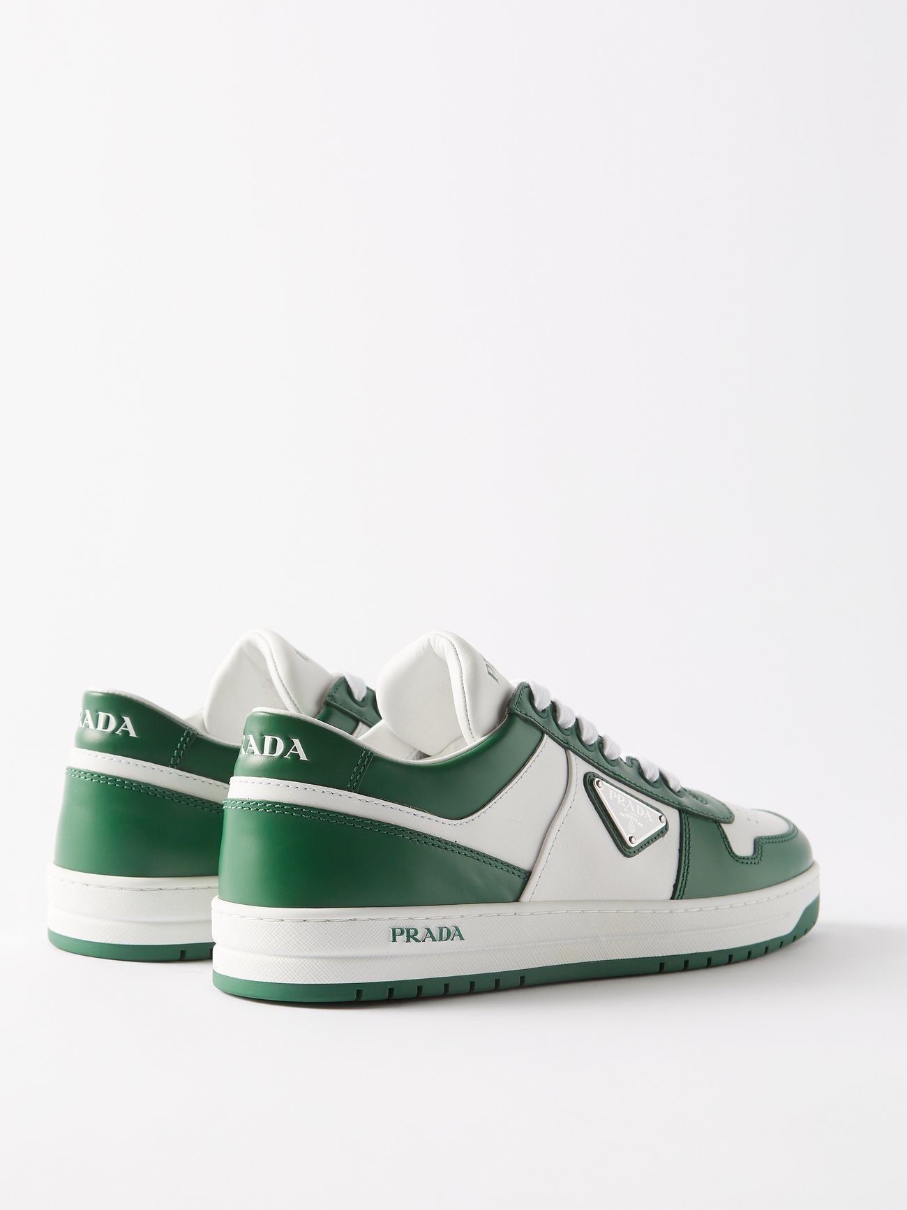Prada Downtown Sneakers US10.5 UK9.5 White Green Teal Leather Triangle Logo  Low