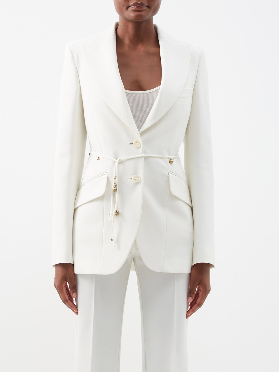 White Embellished-belt twill suit blazer | Stella McCartney ...