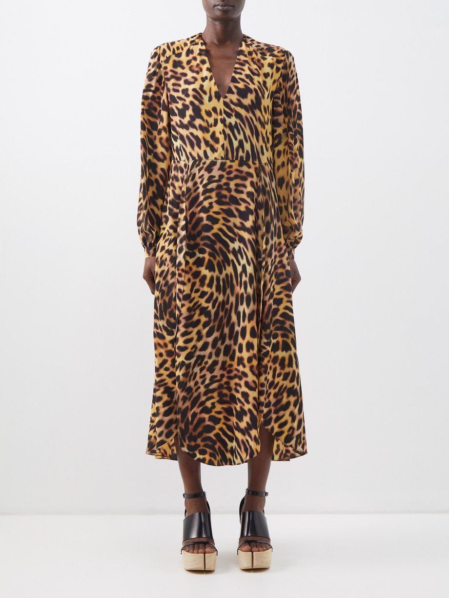 Brown Cheetah-print silk-crepe de chine dress | Stella McCartney ...